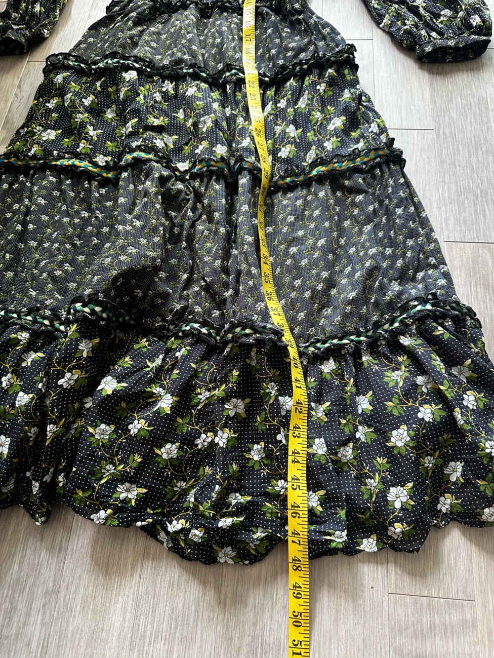 Anthropologie Karoline Black Floral Tiered Maxi Dress with Green Accents Small - Picture 13 of 16